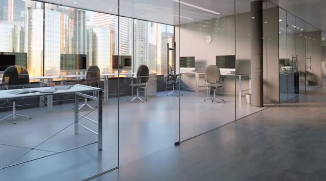 A fresher working environment Glass-walled meeting rooms in a modern office, cleaned and ready for the day